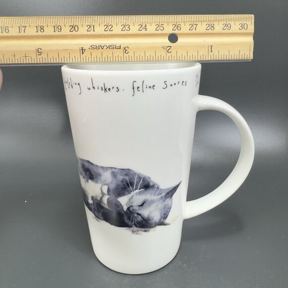 KENT POTTERY Sleeping Black White Kitty Cat Tall Coffee Mug Cup Porcelain 14Oz - Picture 4 of 11
